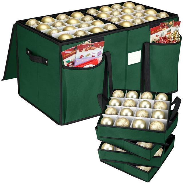 BALEINE Christmas Ornament Storage Box with Dividers, Premium Holiday Ornaments Storage Container Bin for Xmas Decorations (128 Ball, Green, With Trays)