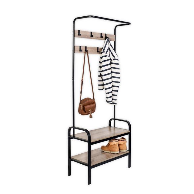 Honey-Can-Do® Entryway Organizer with Hooks and Shoe Storage in Wood/Black