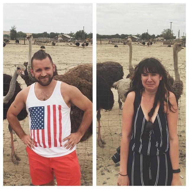 A stop at an Ostrich farm on the road-trip where we officially became boyfriend and girlfriend.