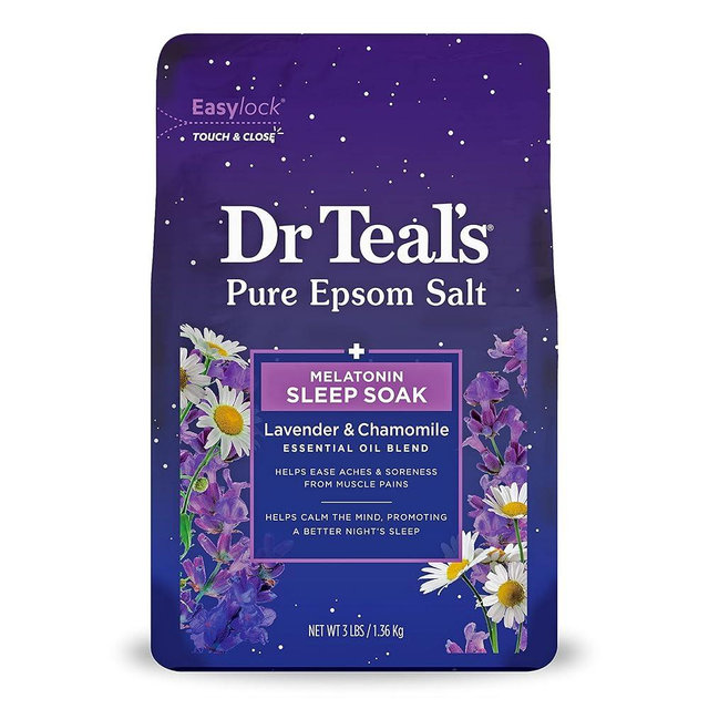 Dr Teal's Pure Epsom Salt Soak, Sleep Blend with Melatonin, Lavender & Chamomile Essential Oils, 3 lbs (Packaging May Vary)