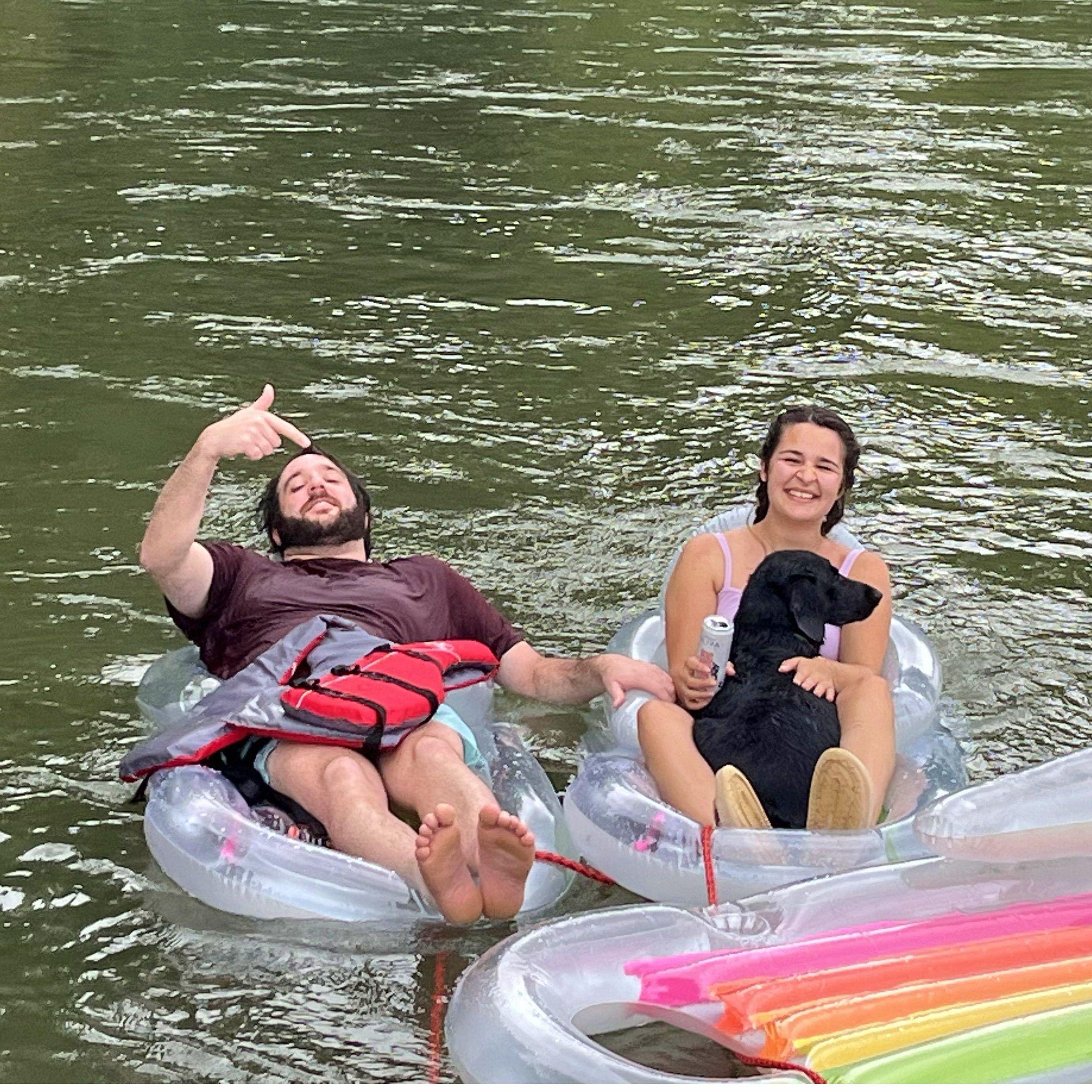 At Sugar Tree on a float trip. Luna was in the boat, but she was HAVING NONE OF THAT! Luna leaped into the river and swam desperately towards her mom. Luna remained like this for the next two hours.