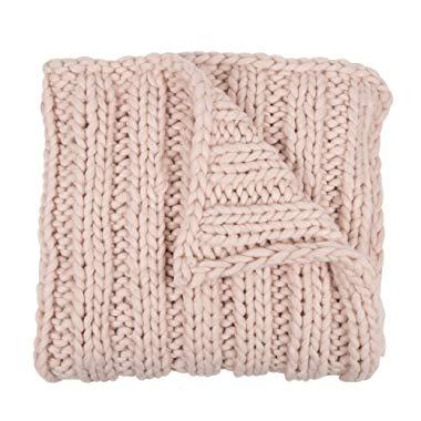 Kate and Laurel Chunky Knit Throw Blanket, Soft Pink
