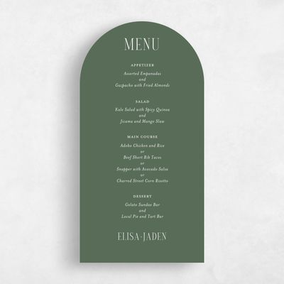 Green Arch Wedding Menu - Cole