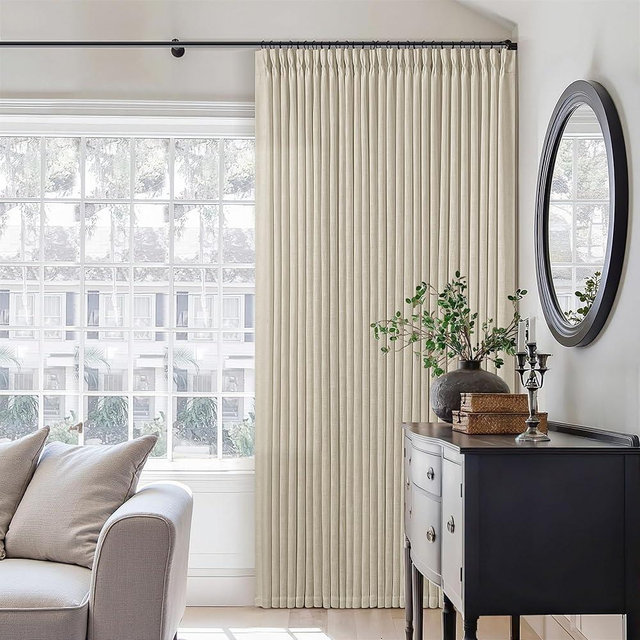 Linen Pinch Pleated Linen Curtains 2 Panels for Living Room Bedroom Memory Training Shaped Semi Sheer Pleat Drapes with Hooks Rings Light Filtering Window Curtain 40x84
