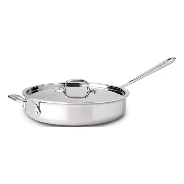 All-Clad D3 3 qt. Stainless Steel Covered Saute Pan with Helper Handle