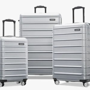 Samsonite Omni 2 Hardside 3 Piece Set - Includes Global Carry-On, Medium, & Large Checked Suitcases - 360° Dual Spinner Wheels - Integrated TSA Lock & Expansion - Amazon Exclusive - Artic Silver