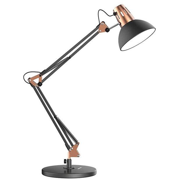 LEPOWER Metal Desk Lamp, Adjustable Goose Neck Architect Table Lamp with On/Off Switch, Swing Arm Desk Lamp with Clamp, Eye-Caring Reading Lamp for Bedroom, Study Room &Office (Sandy Black)