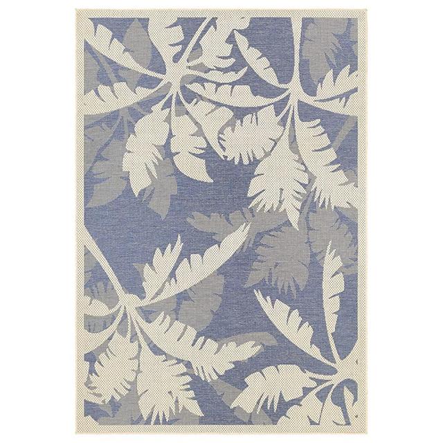 Couristan Monaco Indoor/Outdoor Area Rug for Patios, Decks, Kitchens, and Laundry Rooms, All-Weather, Pet-Friendly and Easy to Clean, Coastal Flora Pattern in Ivory-Sapphire Blue, 5'10" x 9'2"