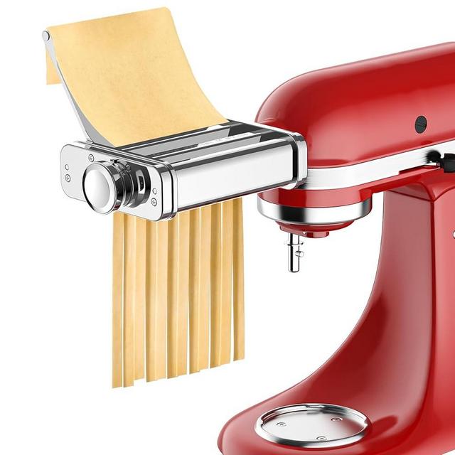 3 in 1 Pasta Attachment for KitchenAid Stand Mixer - Professional Stainless Steel Pasta Maker includes Roller, Spaghetti & Fettuccine Cutters, With Removable Baffle and Cleaning Brush by Hozodo