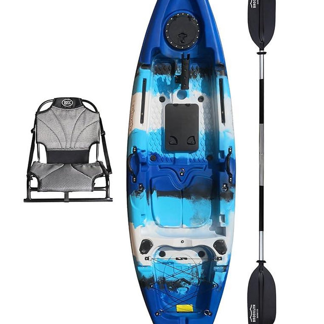 Brooklyn 9.2 Sit-On-Top Single Fishing Kayak by BKC, Lightweight Solo Kayak with Dry Hatches, Rod Holders & Accessory Rails for Lakes & Rivers (Upright Seat or Memory Foam Seat)