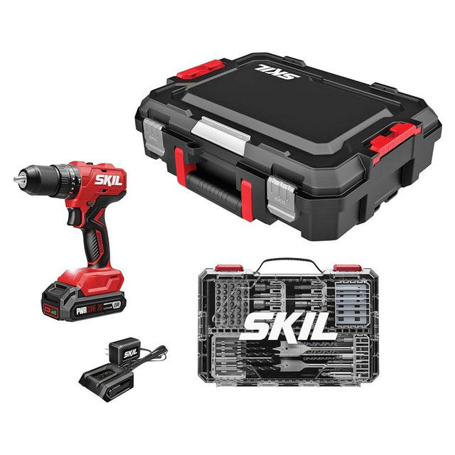 SKIL 20V Brushless Hammer Drill Kit Including 2.0Ah Battery, 30W Charger, 75-Pc. Drill and Driver Bit Set with Interlocking Case-HD6280B-11