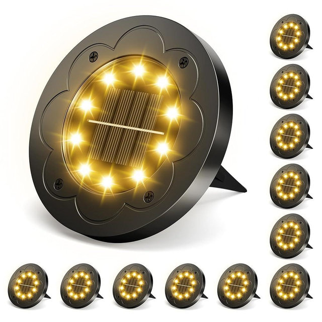 Brightown Solar Lights Outdoor Waterproof, 12 Packs LED In-Ground Lights Outdoor Solar Lights for Yard Patio Garden Lawn Deck Outside Pathway Walkway Sidewalk, Warm White