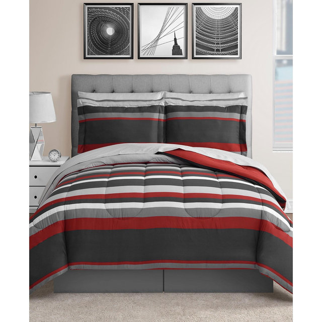 Austin Stripe/Solid Reversible 8 Pc. Comforter Set, Exclusively at Macy’s