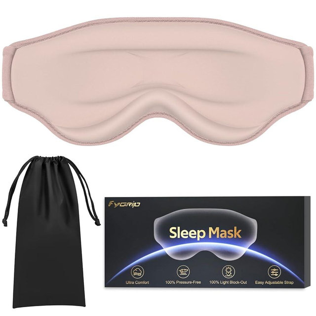 Fygrip 3D Cooling Eye Mask Sleep Mask for Men & Women, 100% Pressure-Free & Light Block-Out Eye Mask for Sleep with Easy Adjustable Strap, Night Eye Cover for Travel, Pink