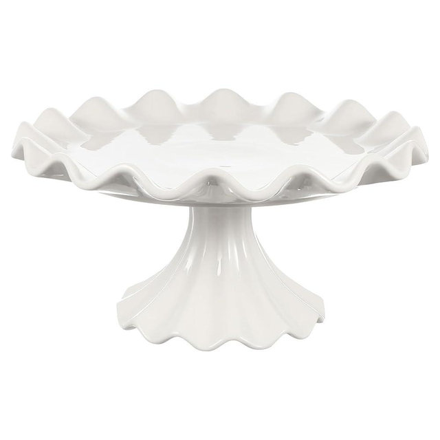 PRETYZOOM Ceramic Cake Stand with Wavy Edge Elegant Pedestal Dessert Display Plate for Cakes Cupcakes Fruits Versatile Footed Tray for Weddings Parties Birthdays