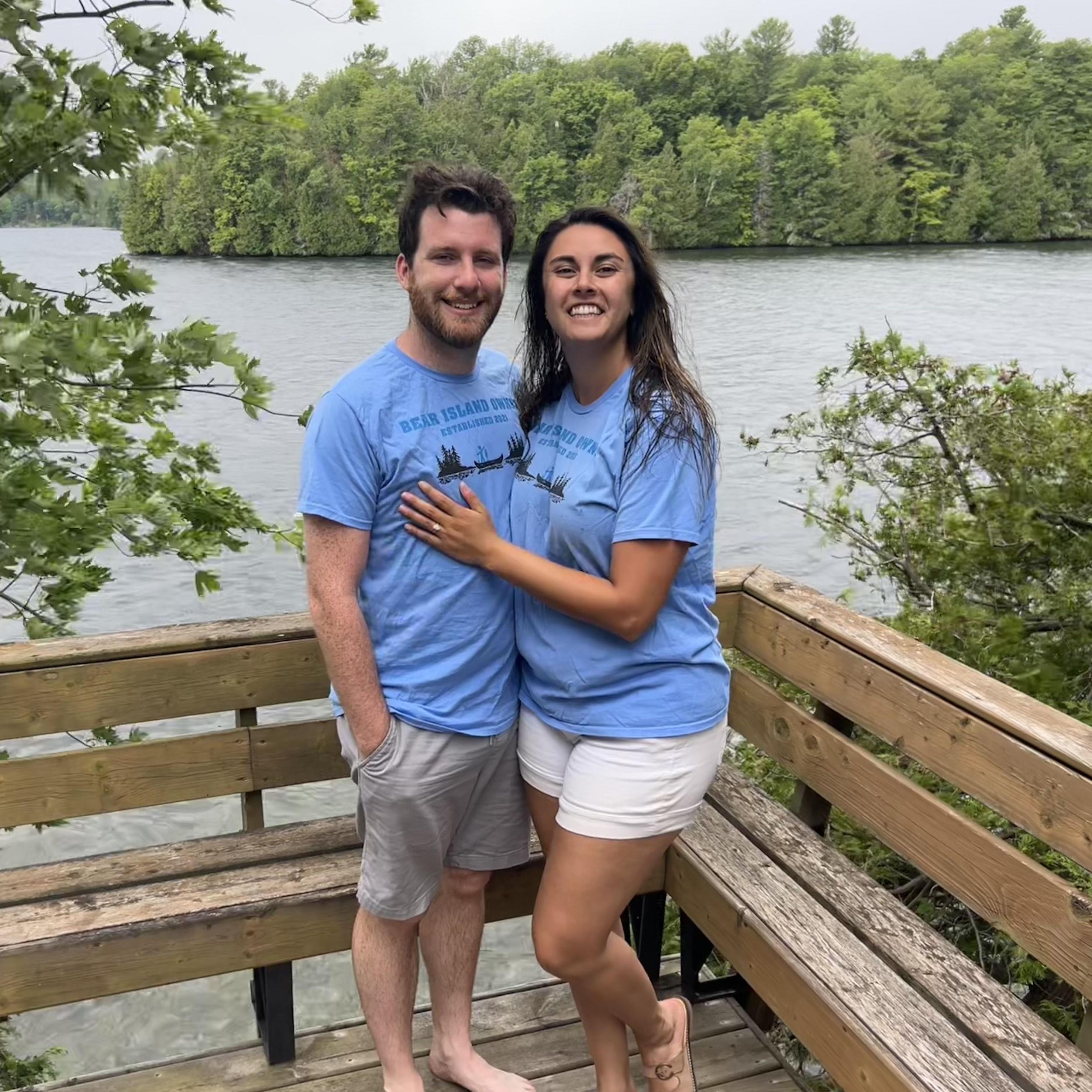 Hanging out at the Canada cabin wearing our matching Bear Island tshirts before fishing