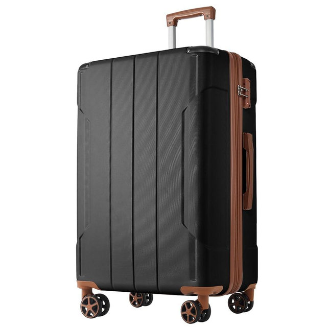 Zentrava 28 Inch Large Checked Luggage, Black Brown Lightweight Checked Luggage, Expandable Hard Shell ABS Suitcases with Double Wheels, Back to School Suitcase, Women Men