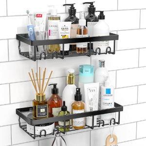 Black - Moforoco Shower Caddy Shelf Organizer Rack, Self Adhesive Bathroom Shelves Basket, Home Farmhouse Wall Inside Organization and Storage Decor Rv Accessories, First Camper Apartment Essentials