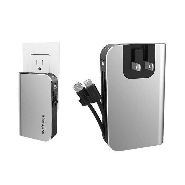 myCharge Portable Charger for iPhone Built in Cable Power Bank Fast Charging Hub 10050 mAh Lightning, Micro USB, Wall Plug USB Battery Pack External Cell Phone Backup, 55 Hrs Power