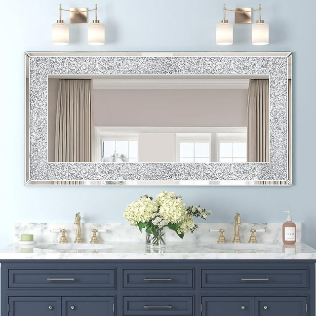 GOAND Crystal Crush Diamond Wall Mirror-47 x24 Silver Mirror, Gorgeous Rectangle Mirrors for Wall Bathroom, Bedroom, Dining Room and Living Room