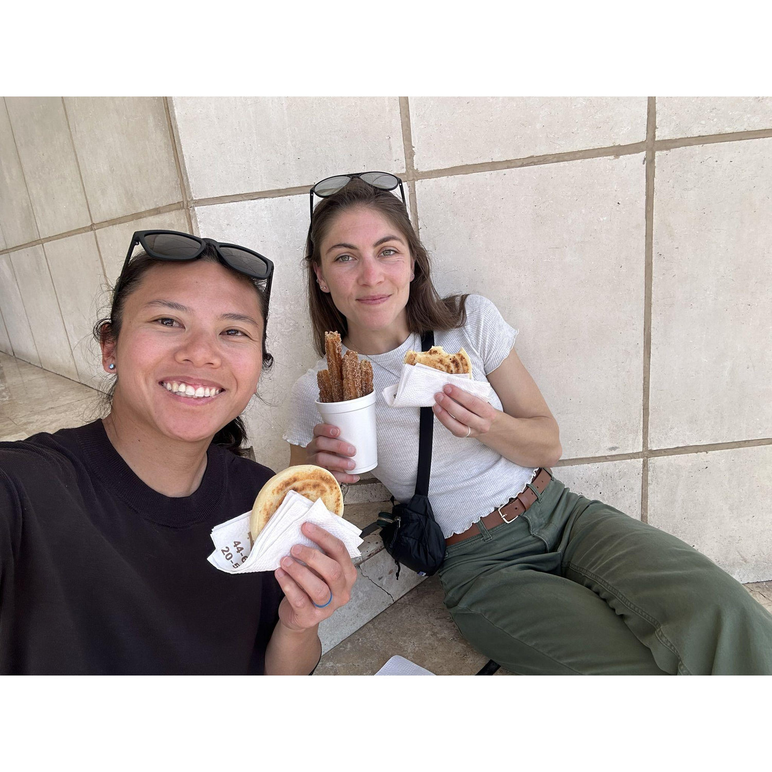 Churros and arepas for Kriz's first time in Mexico! Yumm [Monterrey, Mexico]