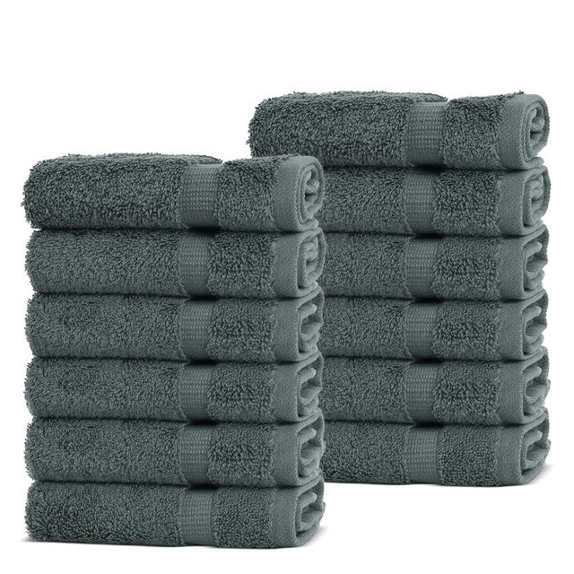 Chakir Turkish Linens | Hotel & Spa Quality 100% Cotton Premium Turkish Towels | Soft & Absorbent (12-Piece Washcloths, Dark Gray)