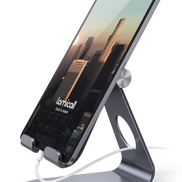Lamicall Tablet Stand Adjustable, Tablet Stand : Desktop Stand Holder Gifts Suitable to New iPad 2017 Pro 9.7, 10.5, Air Mini 2 3 4, Kindle, Nexus, Accessories, Tab, E-Reader, (4-13 inch) - Gray