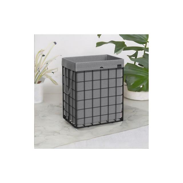 SONGMICS Laundry Hamper, 23.8 Gal Laundry Basket, Collapsible Clothes Hamper, Removable and Washable Liner, Black and Gray