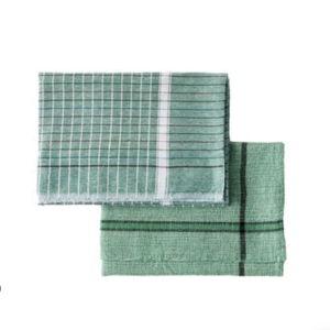 Green Found Towels with Crosshatch and Stripe, Set of 2