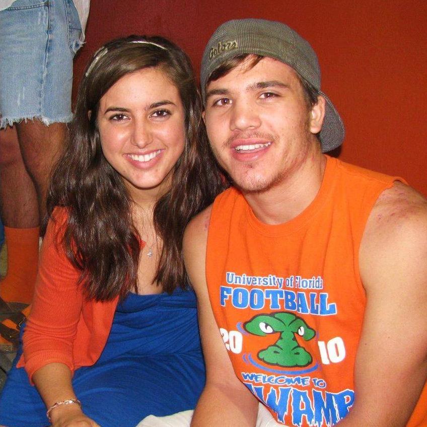 Cheering on the Gators at a football game when we were in college