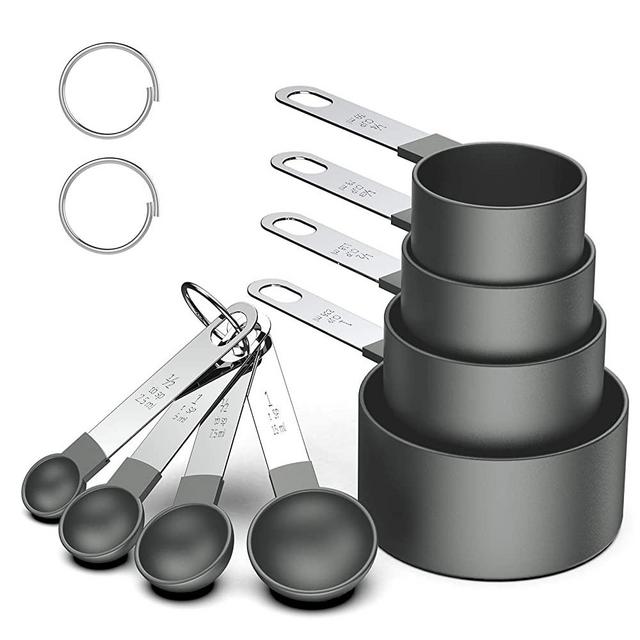 Measuring Cups and Spoons Set, 8 Piece Stackable Stainless Steel Handle Accurate Tablespoon for Measuring Dry and Liquid Ingredients Small Teaspoon with Plastic Head (8, Gray)