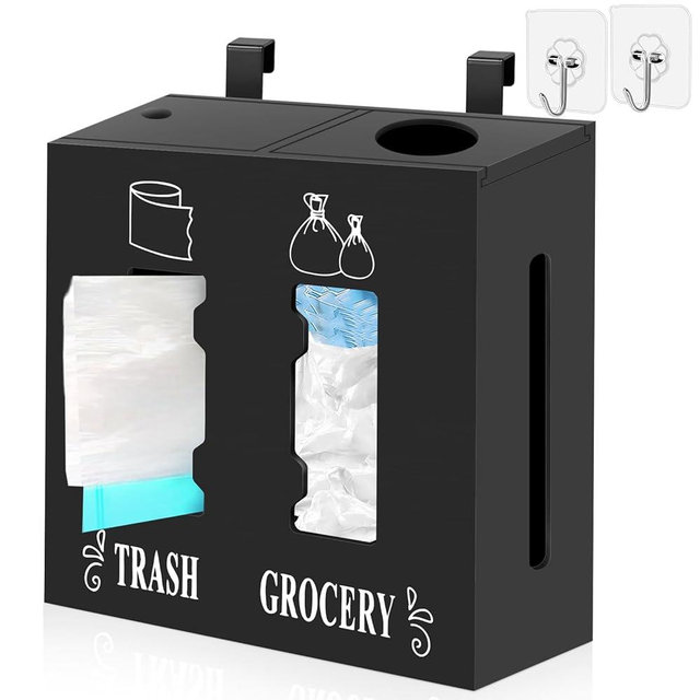 2 in 1 Trash Bag Dispenser and Grocery Bag Holder, Large Wooden Trash Bag Holder,Trash Bag Dispenser for Grocery Bags and Plastic Bags,Kitchen Cabinet Under Sink Organizers and Storage