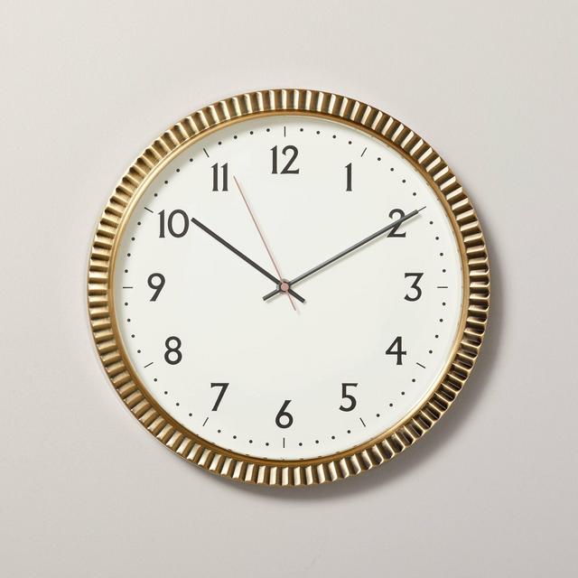 14" Pleated Brass Round Analog Wall Clock Antique Finish - Hearth & Hand™ with Magnolia