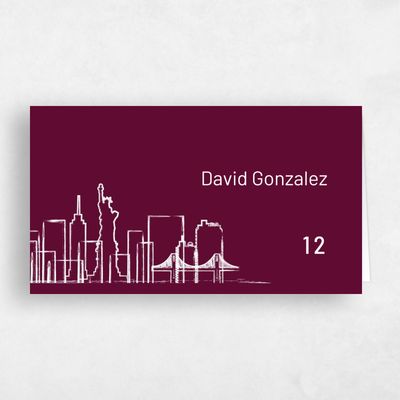Red Destination Wedding Place Card - Manhattan Skyline