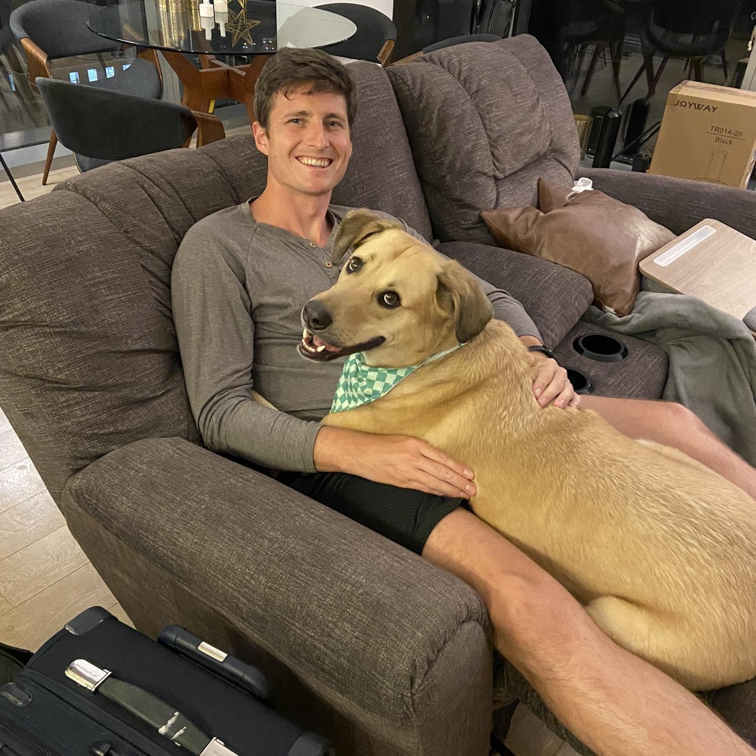 Enjoying Ryan's couch during our last month living in Chicago in 2024!