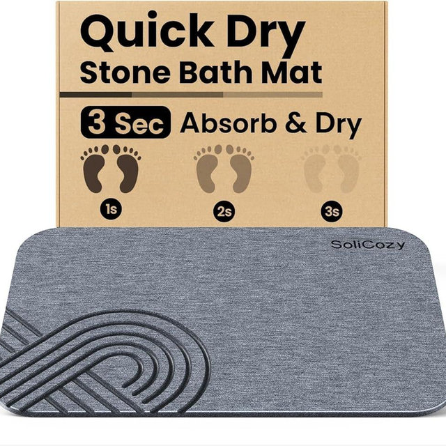 SoliCozy Stone Bath Mat - Diatomaceous Earth Quick Dry Bath Mat, Super Absorbent Non-Slip Shower Mat for Bathroom, Kitchen, Pool - Natural Diatomite Bathtub Mat (Grey, 16x24in)