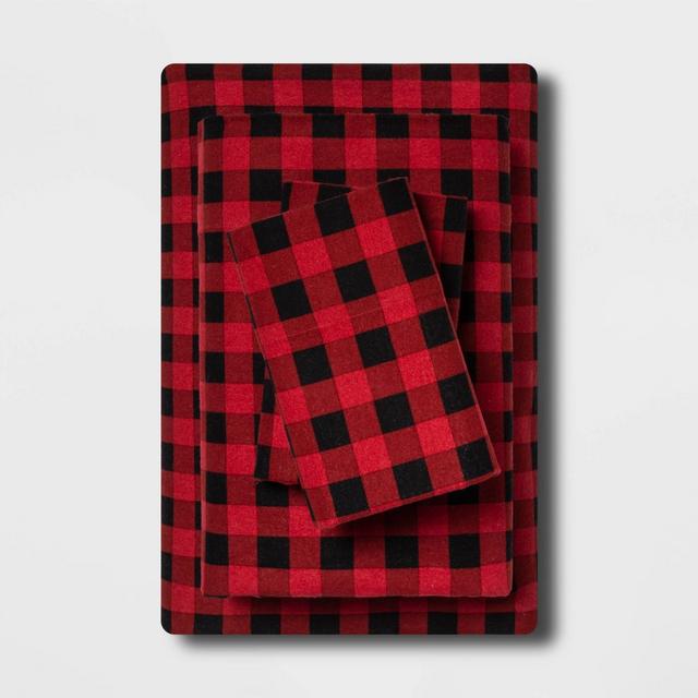 Queen Holiday Print Flannel Sheet Set Buffalo Check - Wondershop™