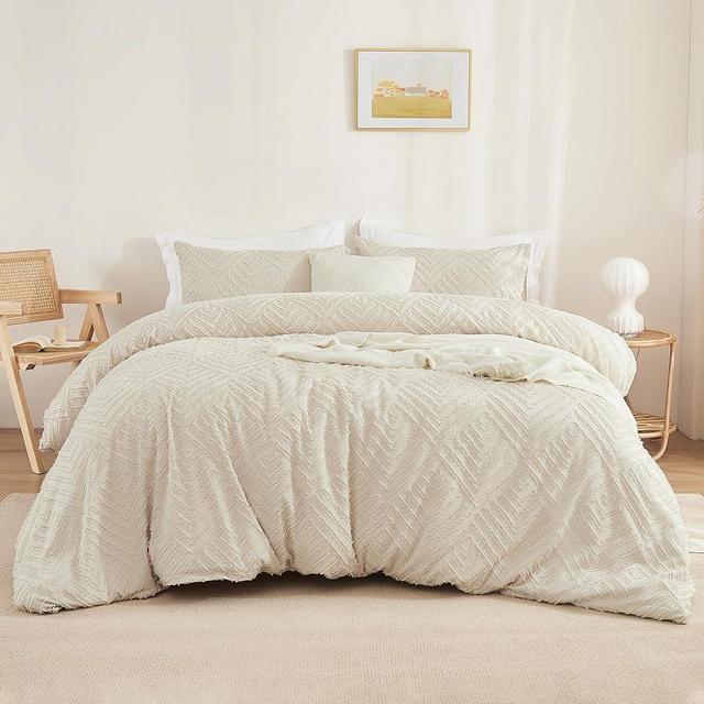 Litanika Beige King Size Comforter Set, 3 Pieces Cream Tufted Boho Farmhouse Bedding Comforter Sets, Lightweight Fluffy Comforter Bed Set for All Season (104x90In Comforter and 2 Pillowcases)