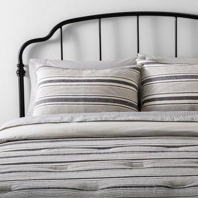 Full/Queen Comforter Set Yarn Dye Stripe Railroad Gray / Sour Cream - Hearth & Hand™ with Magnolia