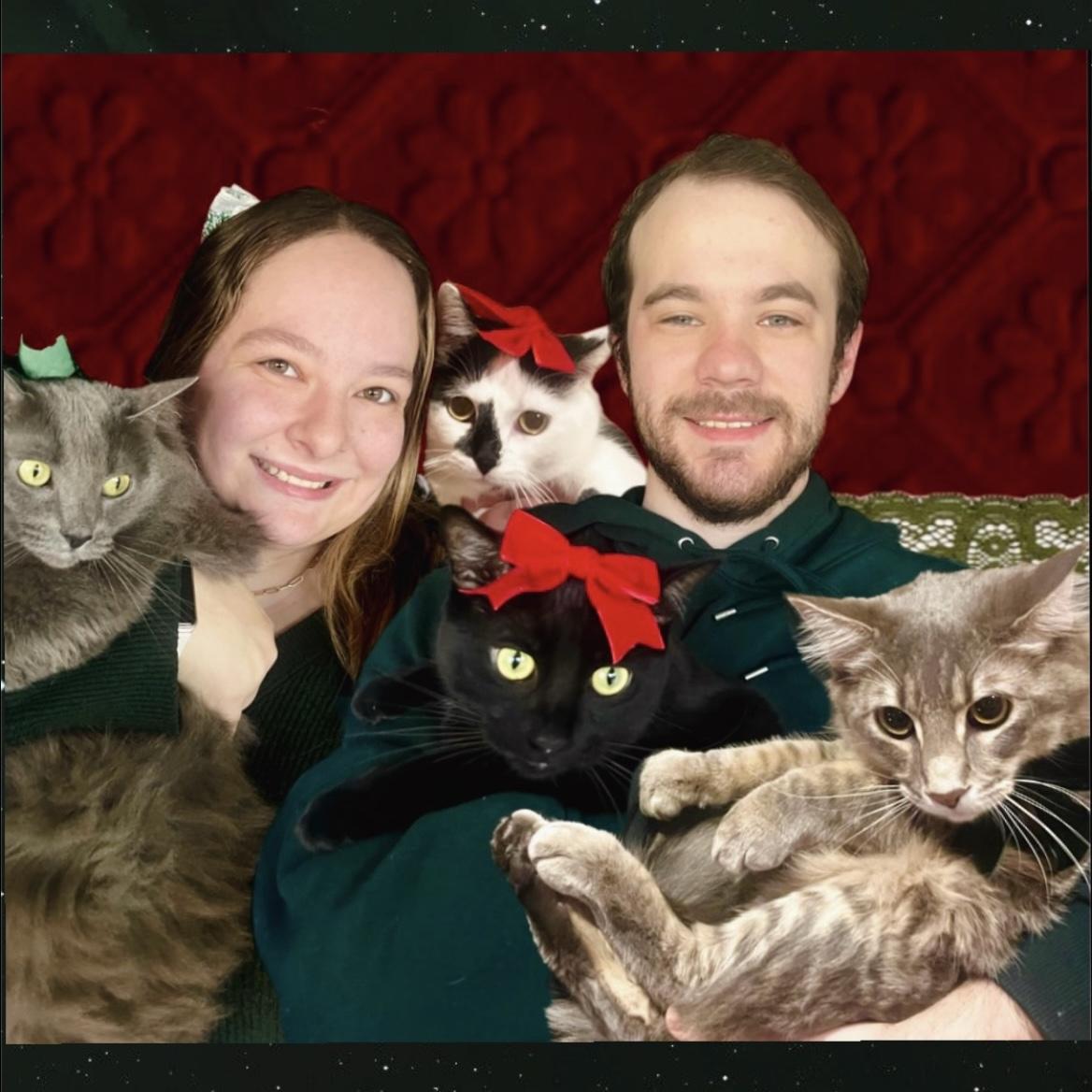 Family Photo (End of) 2025 - Marty McFly Joined Our Family As Our Last Addition, He Joins Big Sisters Buffy Moo, Indiana Noir, and Acey Lynn