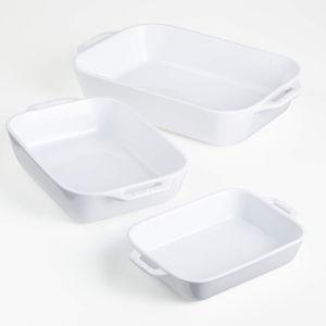 Staub Macaron White 3-Piece Rectangular Stoneware Baking Dish Set + Reviews | Crate & Barrel