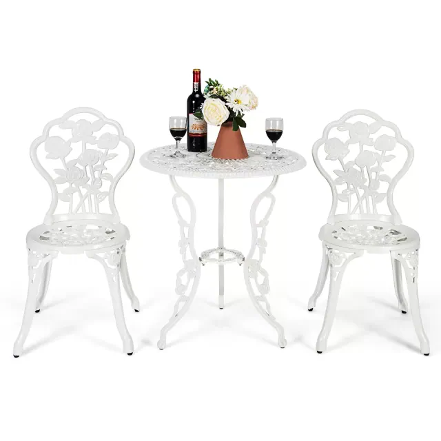 Tangkula Rose Design Bistro Set Antique Aluminum Bench Patio Garden Chair for Outdoor White
