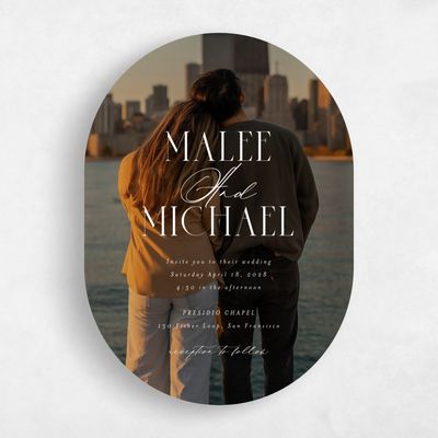 White Oval Wedding Invitation - Portsmouth Photo