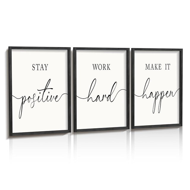 Heiple Motivational Wall Art 11"x14" Framed Wooden Inspirational Office Wall Decor for Men Picture Poster Positive Work Hard Quote Wall Decor for Home Office Bedroom (Black, 11”x14”)