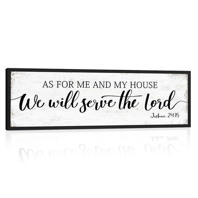 As for Me and My House We Will Serve the Lord Sign: Rustic Family Bedroom Signs Wall Decor Above Bed,Framed Country Wall Plaque Hanging Farmhouse Bible Verse Sign Christian Art Gifts 12" x 40"