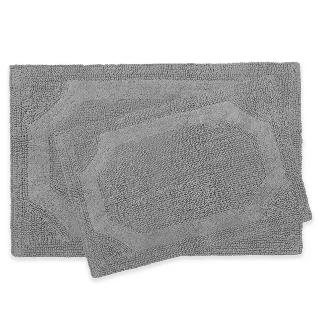Laura Ashley Reversible Bath Rugs in Charcoal (Set of 2)