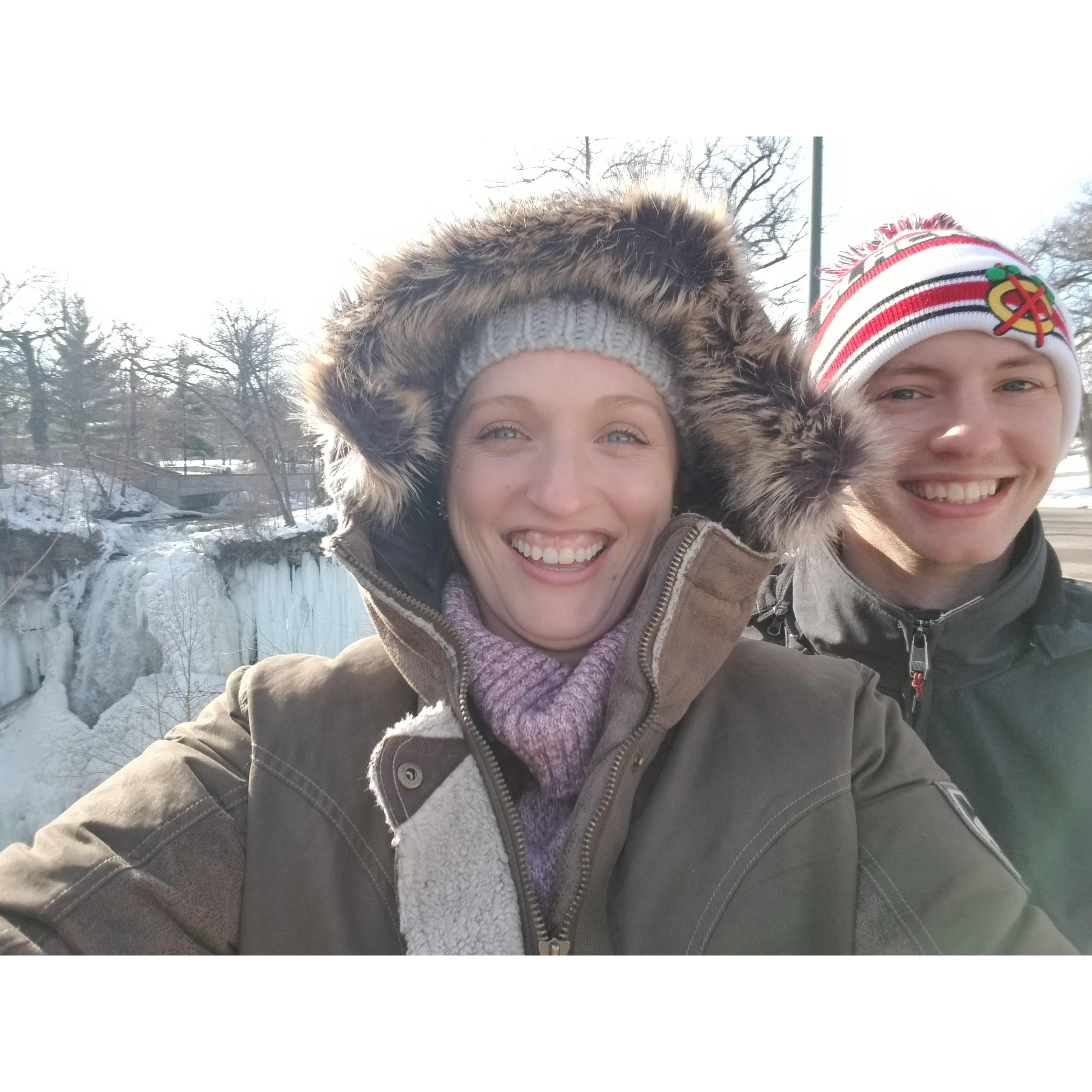 Fun fact: it gets COLD up here! Don't mind the frozen waterfall behind us in this picture.