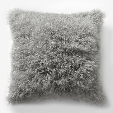 Mongolian Lamb Pillow Cover, 16"x16" Platinum