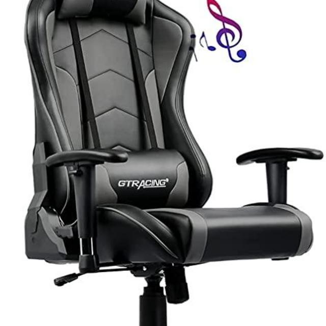 GTRACING Gaming Chair with Speakers Bluetooth Music Video Game Chair Audio Ergonomic Design Heavy Duty Office Computer Desk Chair (Light Grey, Shaker)