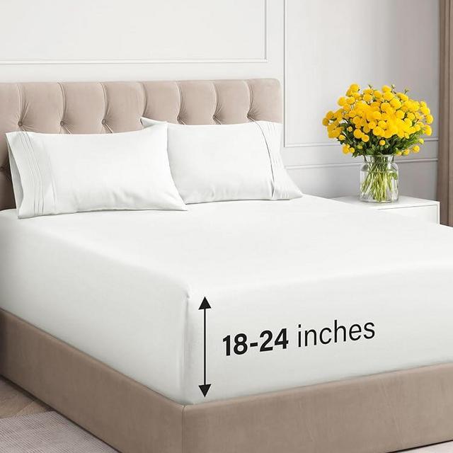 Extra Deep Pocket Queen Sheets - 4 Piece Breathable & Cooling Bed Sheets - Hotel Luxury Sheet Set - Soft, Wrinkle Free & Comfy - Easily Fits Extra Deep Mattresses - Deep Pocket Antique White Sheets